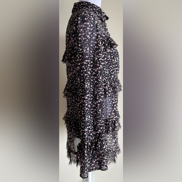 ALL SAINTS DEIRDE PEPPER SHIRT, TIE DETAILS, TIERED, FLOWY, BLACK/PINK SZ XS - Picture 5 of 10